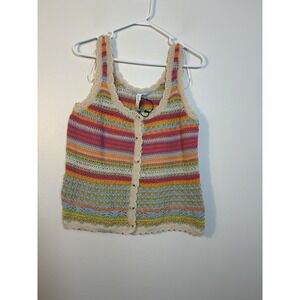 Grace + Karma Crocheted Colorful Tank Top Sz Large Button Front